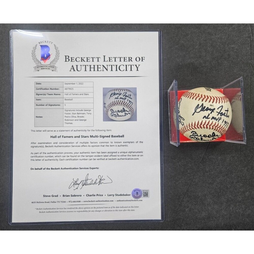 George Foster, Tony Oliva, Brooks Robinson, George Thomas -Signed Baseball - BAS
